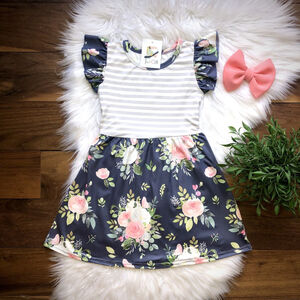 Wellington Designs Girls Antique Stripes & Floral Dress, Sz 6/7 NWT
